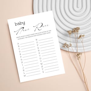 Baby Name Race Baby Shower Game, Baby Name Alphabet Game Printable, Gender Neutral Baby Name A to Z, Baby Shower Name Game, Instant Download