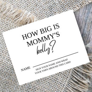 Hoe groot is mama's buik babyshowerspel, buikmetingspel, raad de afstand rond de buik van mama, bind touwtje aan kaart Instant Download