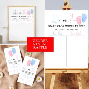 Tirage au sort pour les couches ou les lingettes, votez pour le genre pour lui ou elle, carte de tirage et signez pour les votes, modèle modifiable sur toile