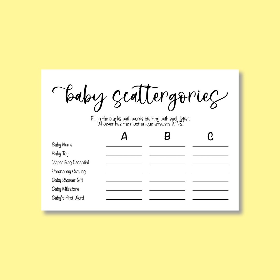 Baby Scattergories Baby Shower Game Card, Baby Shower Game, Baby Shower