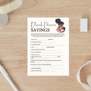 Printable Black Baby Shower Games, Black Mama Sayings, Fill in the ...