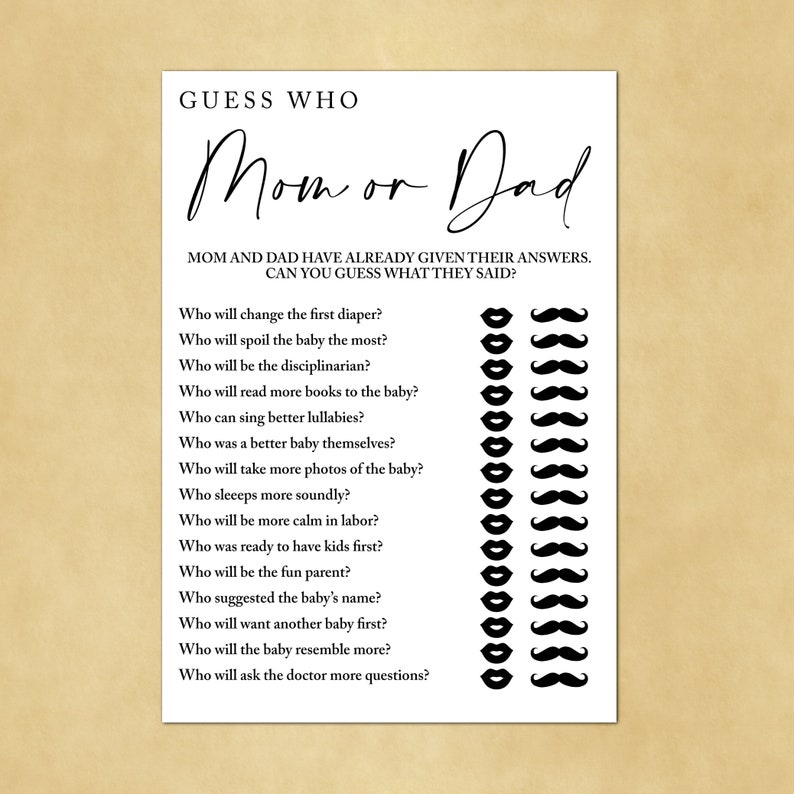 Guess Who Mom or Dad Printable Baby Shower Game for Guest - Etsy