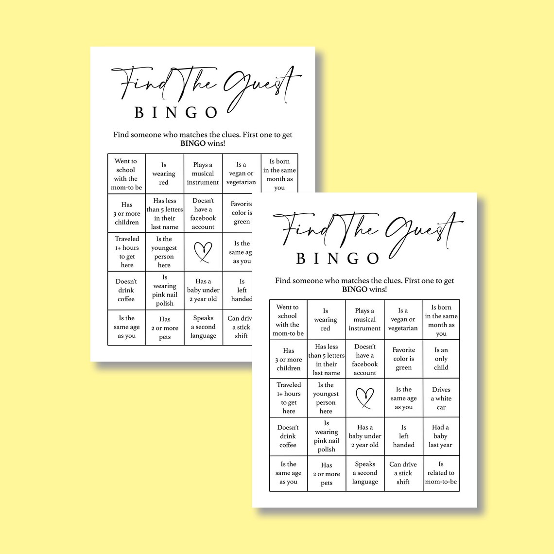 Find the Guest Bingo Baby Shower Ice Breaker Game Time to Etsy