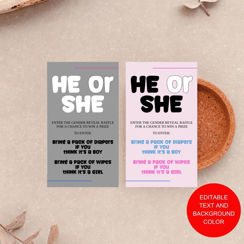 He or She Gender Reveal Raffle, Bring Diapers or Wipes and Receive a