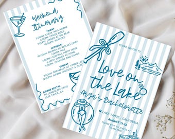 Invitación para despedida de soltera "Amor en el lago", itinerario editable para viaje de chicas, plantilla digital para fiesta de fin de semana (descarga digital)