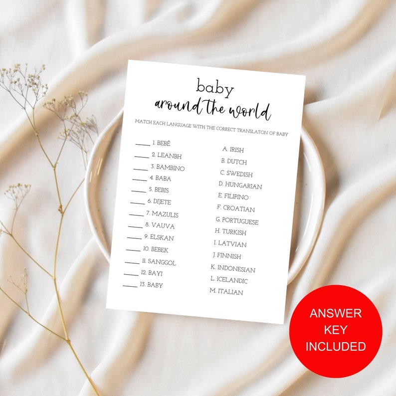 BABY Around the World Baby Shower Game Card Matching Game, Can You