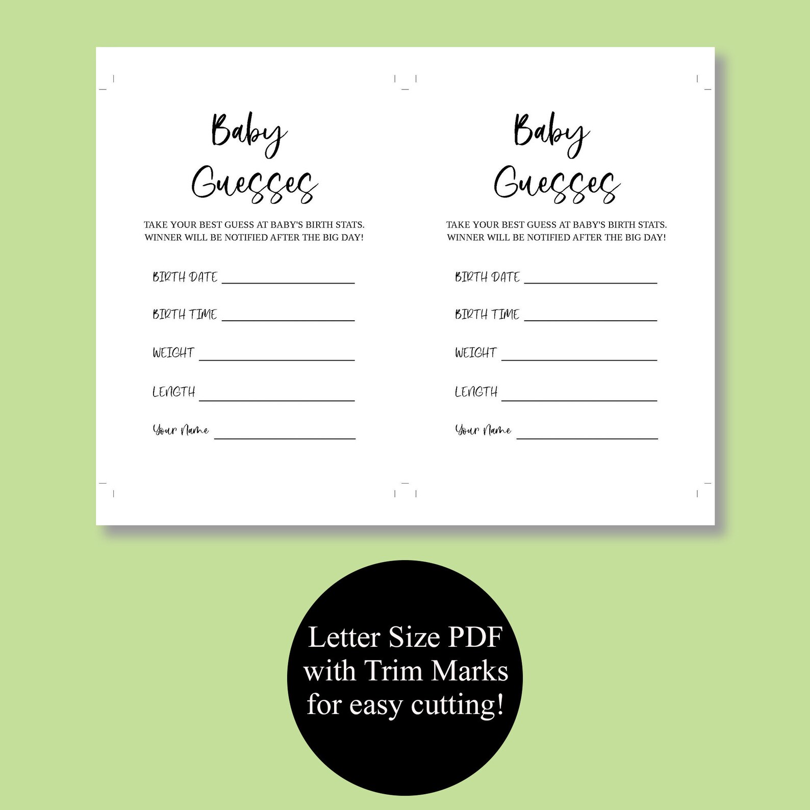 Baby Guesses Baby Stat's Card, Guess the Baby's Birth Stats, Baby ...