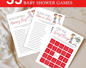 Paquete de juegos para baby shower de Toy Story, plantilla editable de Canva (descarga digital).