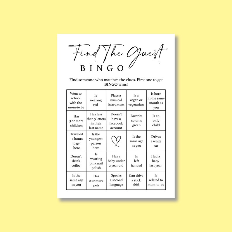 Find the Guest Bingo Baby Shower Ice Breaker Game Time to Etsy