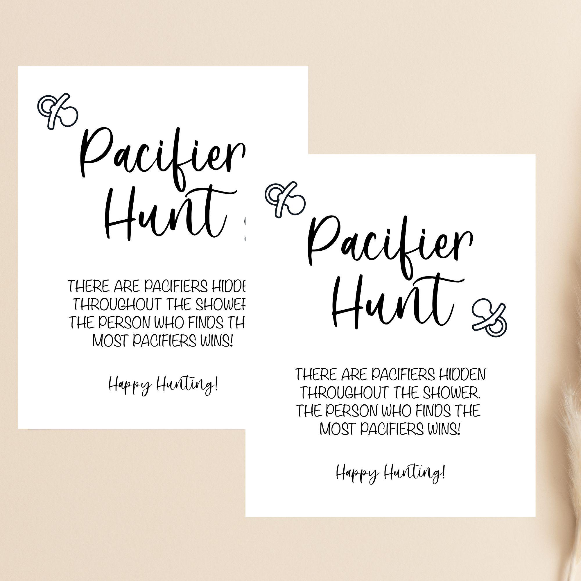 Hunting Pacifier Pacifier Hunt Baby Shower Game Sign, Find the Most Pacifiers, Hunting ...