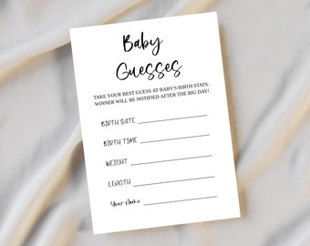 Baby Guesses Baby Stat's Card, Can you guess the Baby's Birth Stats? Baby Shower Game Printable