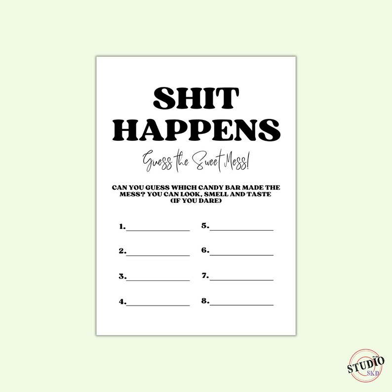Shit Happens Guess the Sweet Mess Baby Shower Game Card, Name That Poop ...