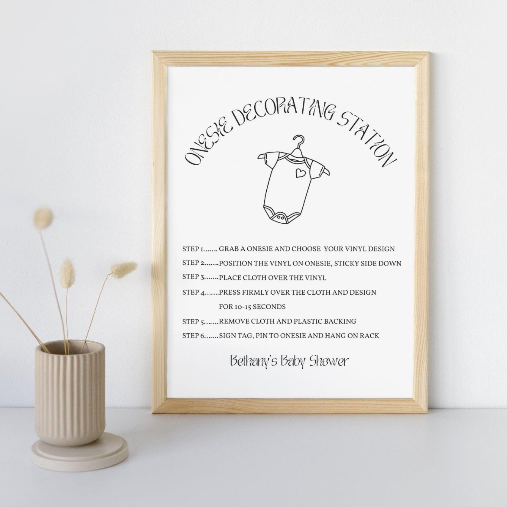Onesie Decorating Station Sign, Onesie Station, Decorate a Onesie Baby Shower Activity Instructions, Heat Press and Vinyl, Editable Template