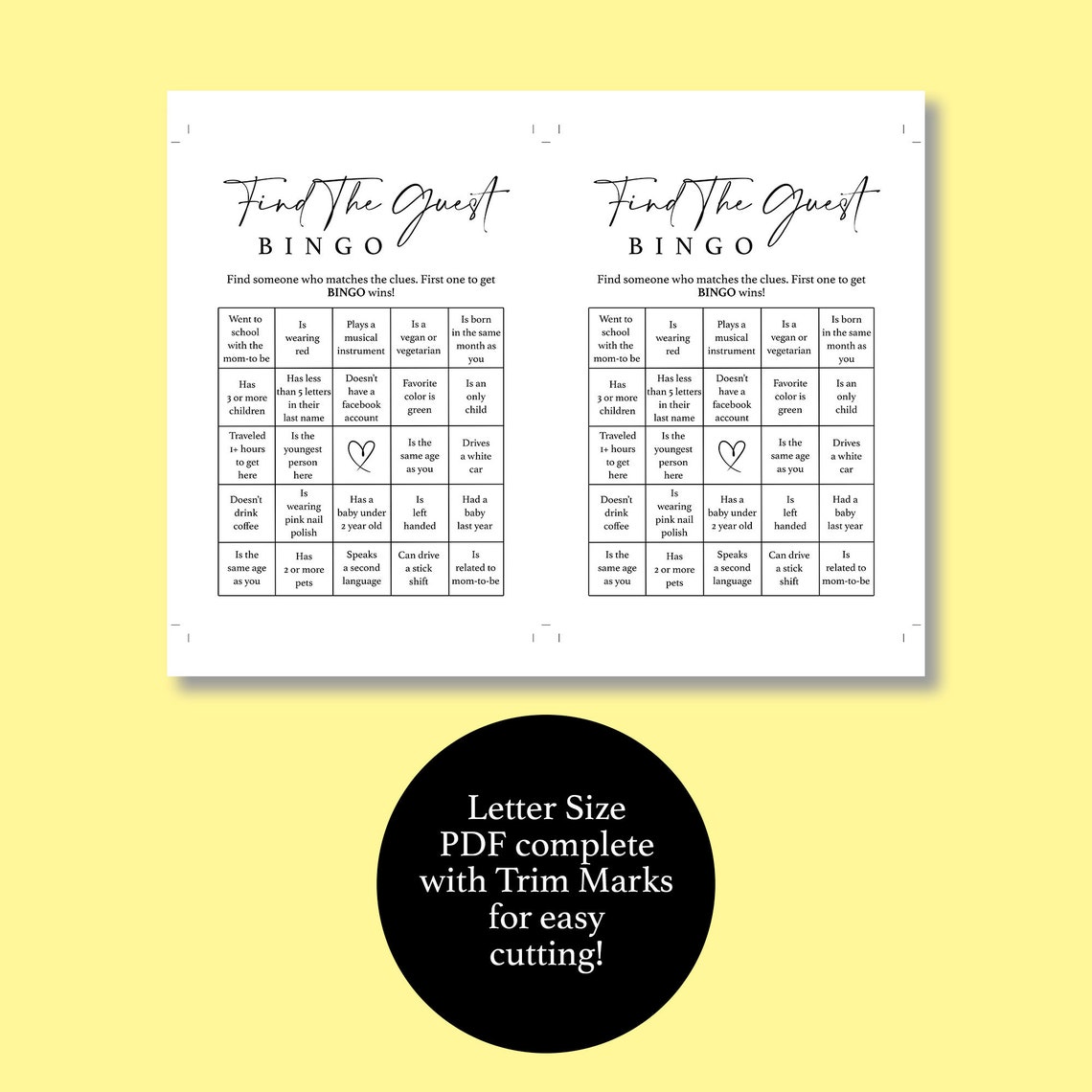 Find the Guest Bingo Baby Shower Ice Breaker Game Time to Etsy