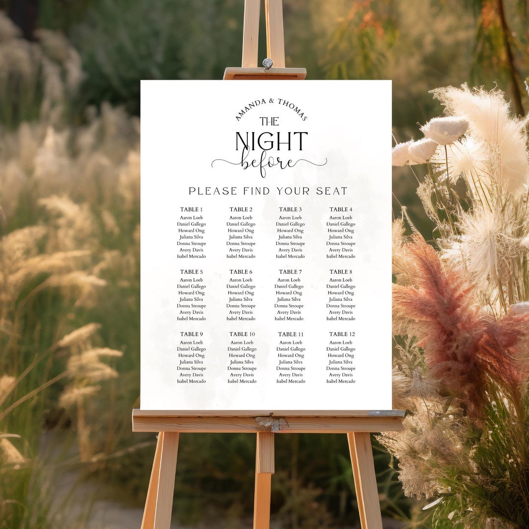 Rehearsal Dinner Seating Chart, the Night Before Welcome Sign, Canva ...