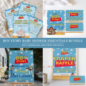 It's A Boy Story Toy Story Baby Shower Bundle, Games and Decor, Editable Canva Template