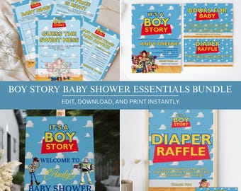 It's A Boy Story Toy Story Baby Shower Bundle, Games and Decor, Editable Canva Template