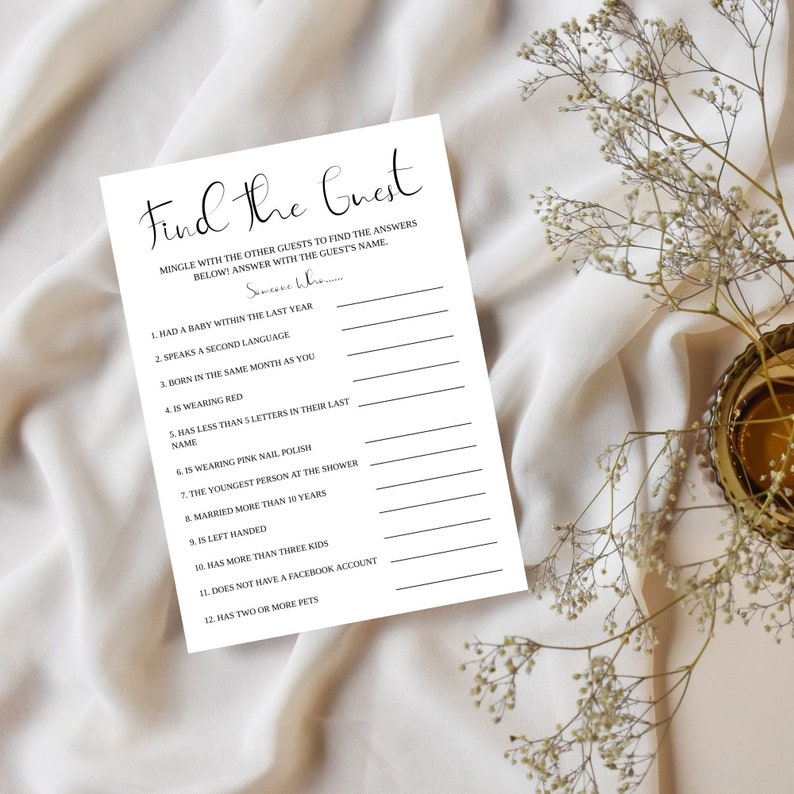 Find the Guest Baby Shower Game, Baby Shower Ice Breaker, Guest