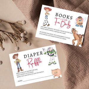 Boy Story babyshower uitnodiging insteekkaarten, luierloterijkaart, boeken voor babykaart, Boy Story Tory Story babyshower bewerkbare canvassjabloon