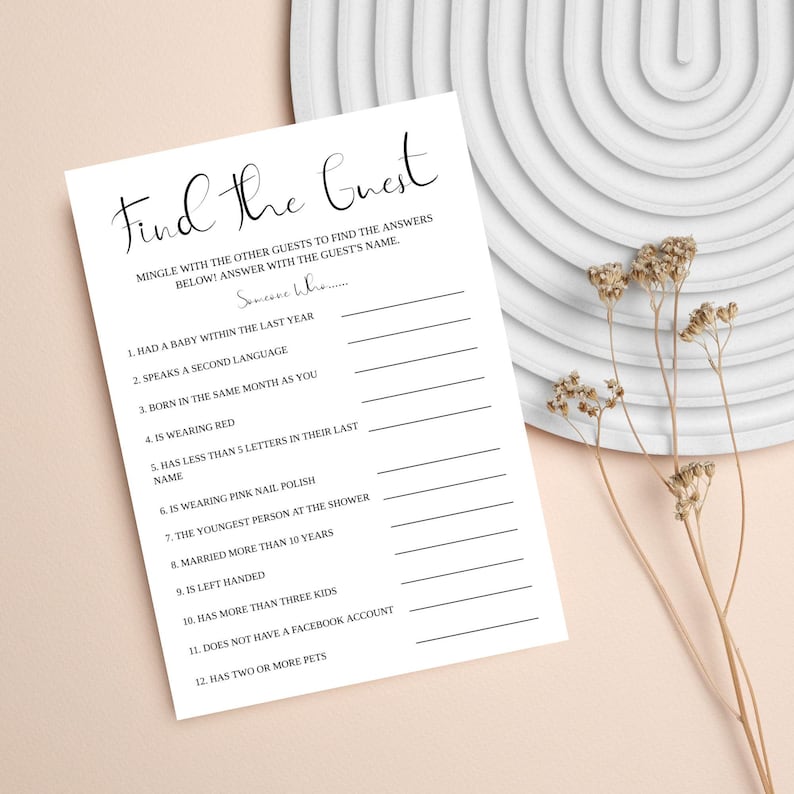 Find the Guest Baby Shower Game, Baby Shower Ice Breaker, Guest