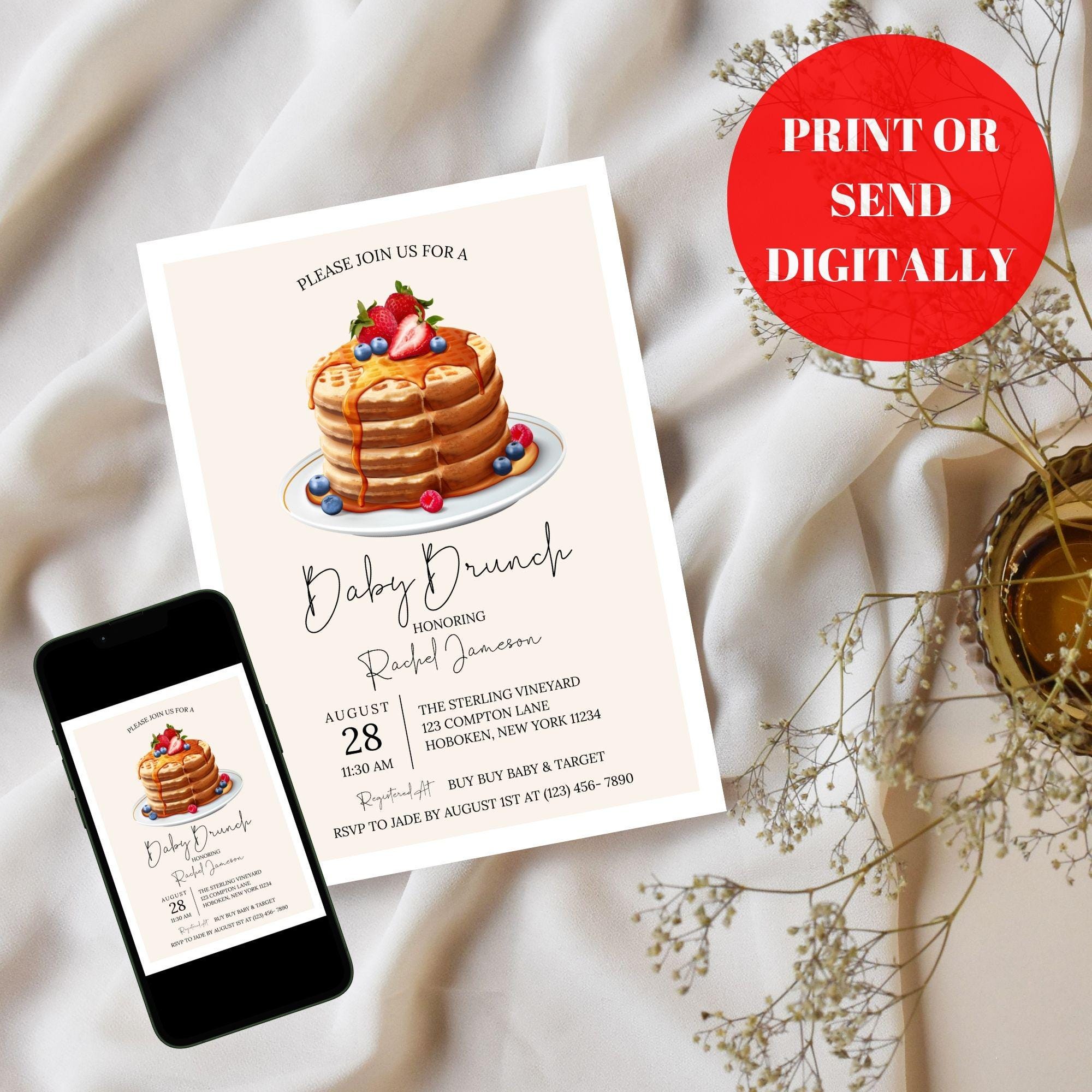 Baby Brunch Baby Shower Invitation, Gender Neutral, Berries and Waffles, Brunch  Baby Shower Invite, Baby Sprinkle, Editable Template - Etsy, image size:2000x2000