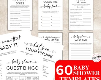 Minimalist Baby Shower Bundle, Printable Baby Shower Games Canva Template (Digital Download)