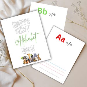 Baby Shower ABC Book, Baby&#39;s First Alphabet Book Printable, Baby&#39;s ABC Book Baby Shower Activity, Safari Baby Shower Editable Canva Template