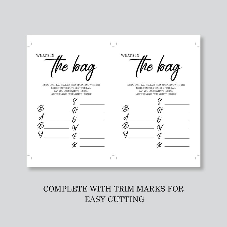 What's in the Bag Baby Shower Game Card Baby Shower Game Etsy