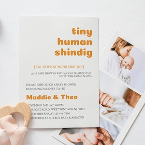 Tiny Human Shindig Invitation, Modern Baby Shower Invitation, Jack and Jill Baby Shower Invitation, Gender Neutral Shower Invite Template