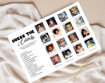 Baby Shower Games Printable, Guess The Celebrity Game, Baby Photo, Editable Canva Template