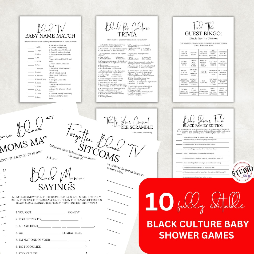 Black Baby Shower Games, Black Mama Sayings, Printable Black Pop