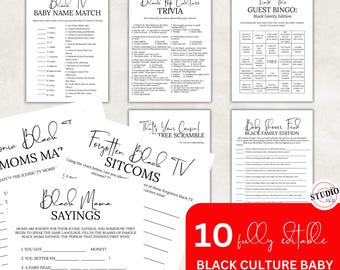 Black Baby Shower Games Bundle, Printable Black Pop Culture Trivia, Editable Canva Template
