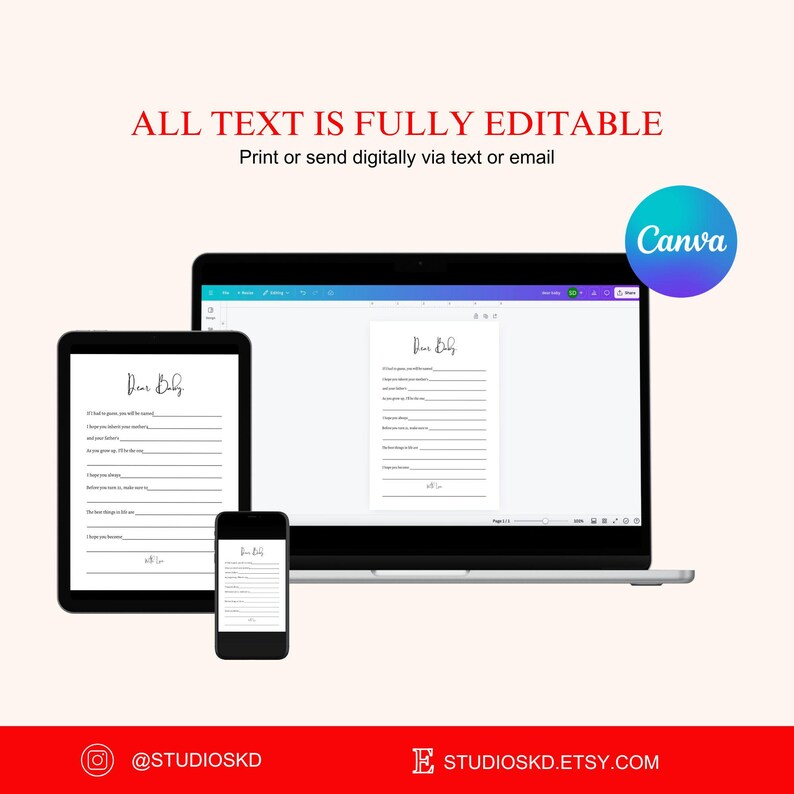 Dear Baby Baby Shower Activity, Wishes for Baby Activity Card