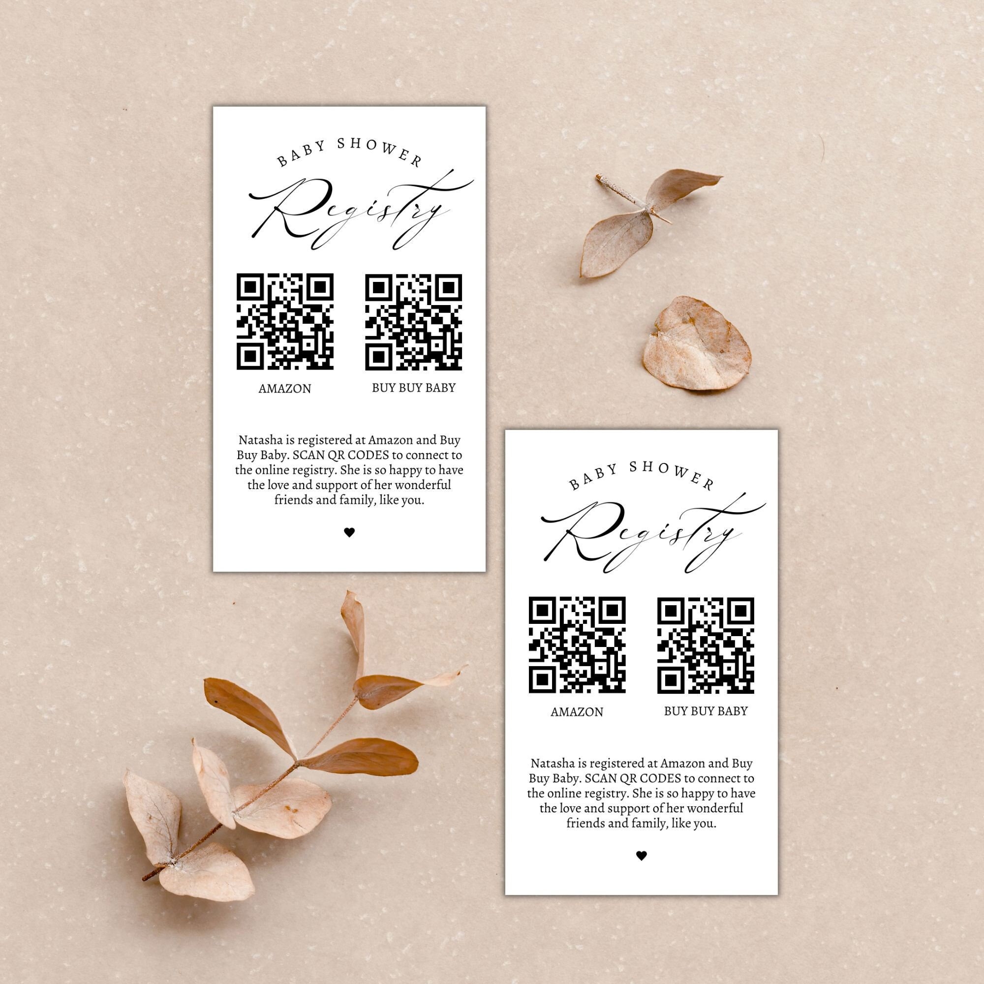 Gifts for Baby Baby Shower Registry Card With QR Codes Editable