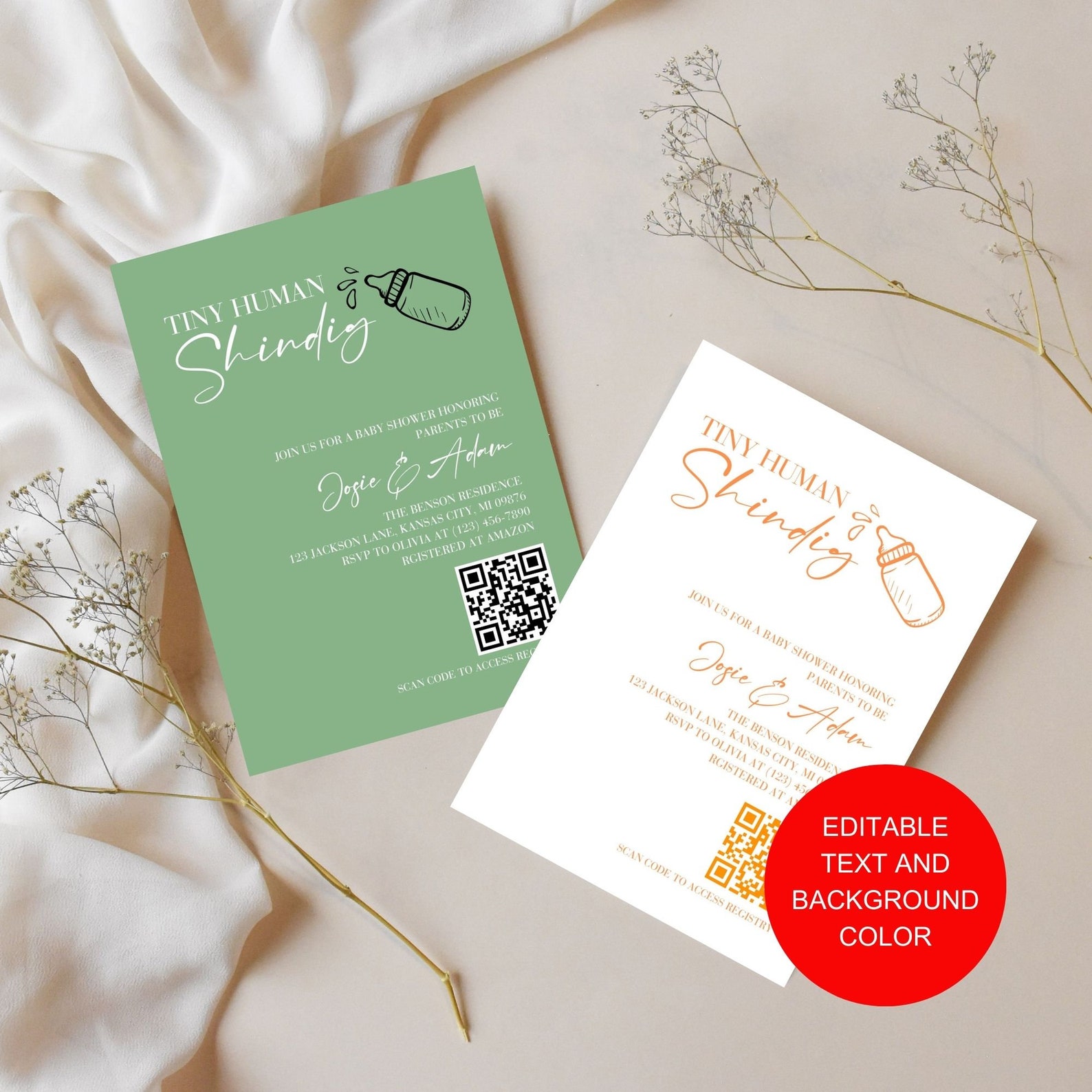 Tiny Human Shindig Baby Shower Invitation, Registry QR Code (editable ...