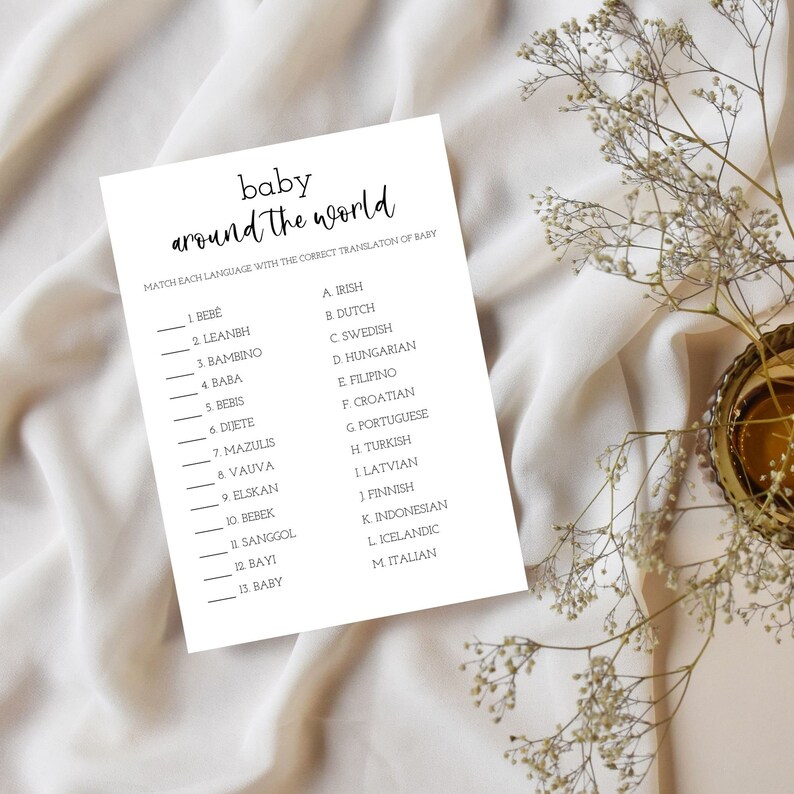 BABY Around the World Baby Shower Game Card Matching Game, Can You