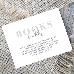 Livres pour carte de bébé, carte de bibliothèque de bébé, feuillet de demande de livre minimaliste, baby shower minimaliste moderne, modèle modifiable d'insertion d'invitation