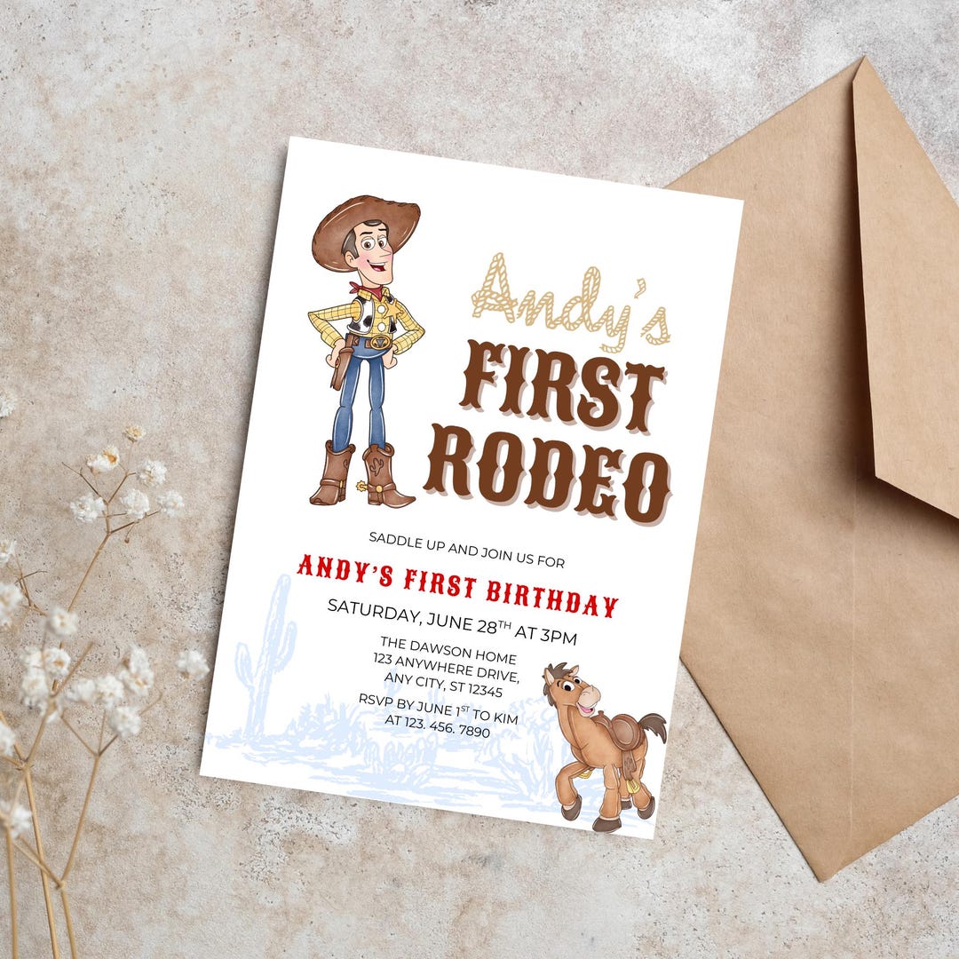 Woody First Rodeo Invite Editable First Rodeo Birthday Invitation, Boy Story Cowboy 1st Birthday ...