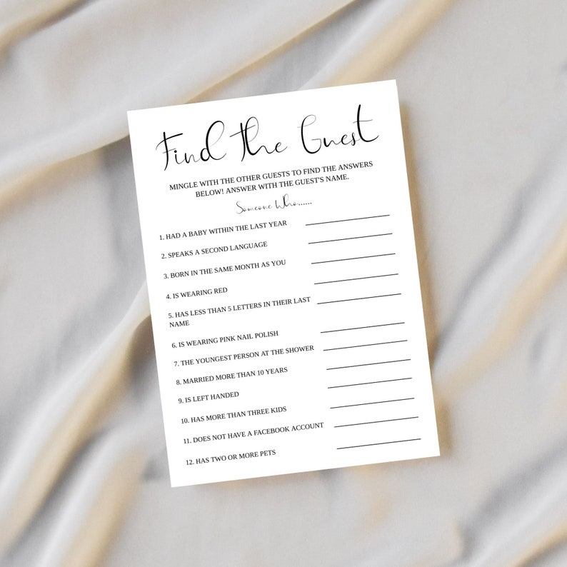 Find the Guest Baby Shower Game, Baby Shower Ice Breaker, Guest