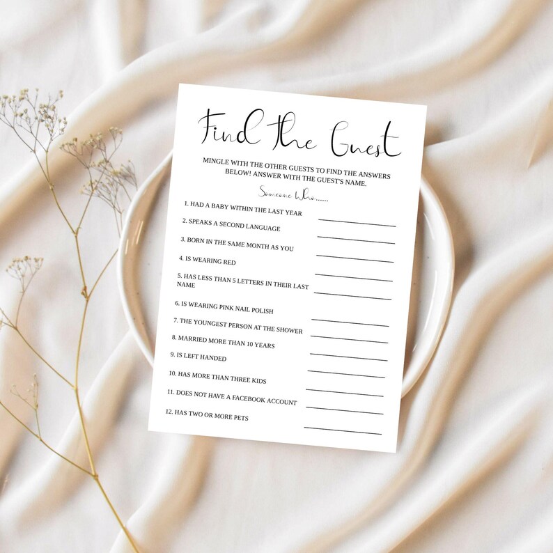Find the Guest Baby Shower Game, Baby Shower Ice Breaker, Guest