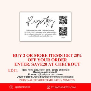 Baby Shower Registry Card With QR Codes Online Registry Access Editable ...