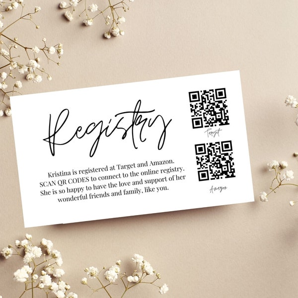 Baby Shower Registry Card with QR Codes for your online registry, How to Create a QR code Guide INCLUDED, Editable Digital Canva Template