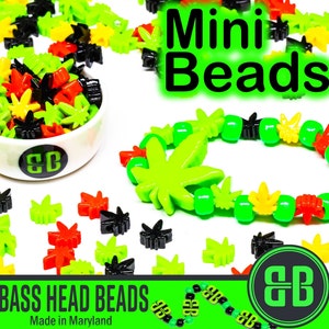 Mini Leaf Kandi Beads | Packs of 8, 12, 24, or 36 beads. Music Festival + Rave Charms in Glossy, Colorful Plastic.