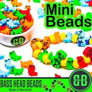 Mini T Rex Kandi Beads | Packs of 8, 12, 24, or 36 beads. Music Festival + Rave Charms in Glossy, Colorful Plastic.