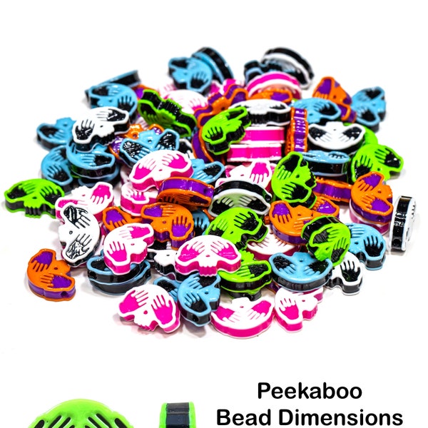 Peekaboo Kandi Beads | Choose from Blue + Black, Black + White, Green + Black, Orange + Purple, Pink + White, or Variety Pack. 3D Printed