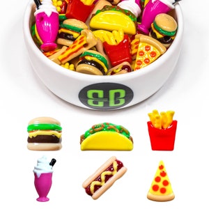 Fast Food Kandi Beads | Choose from Pizza, Taco, Hamburger, Hot Dog, French Fry, Milkshake, or Mixed Pack. Packs of 18, 30, 48, or 72 beads.