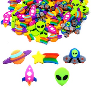 Spaced Out Kandi Beads | Choose from Alien, Rocket Ship, UFO, Saturn/Planet, Shooting Star, or Variety Pack. Packs of 15, 25, 35, or 60 bead