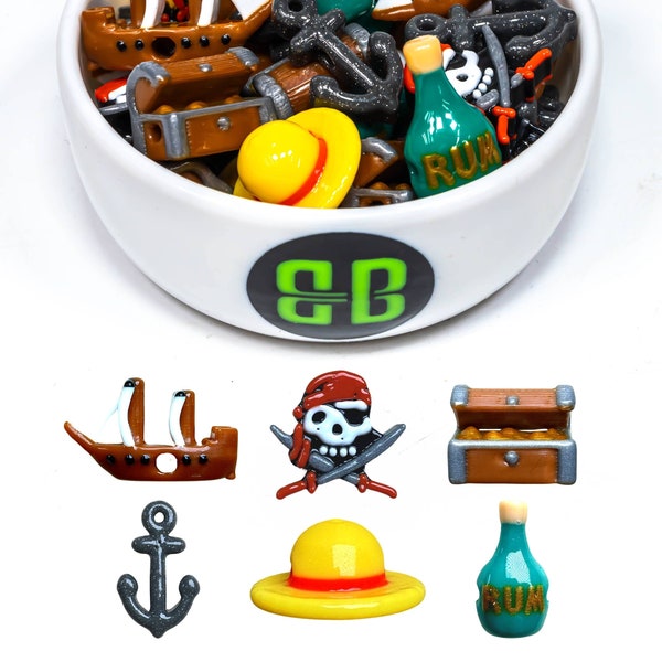 Perles pirates Kandi | Choisissez parmi un crâne de pirate, un bateau, un coffre au trésor, une ancre, du rhum, un chapeau de pirate ou un assortiment. Paquets de 18, 30, 48 ou 72