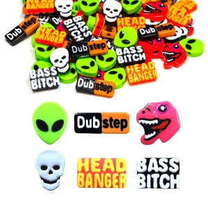 Headbanger Kandi Beads | Choose from Bass Bitch, Head Banger, Green Alien, T-Rex Pink, Skull, Dubstep, or Variety Pack. 6, 12, 24, or 36 pcs