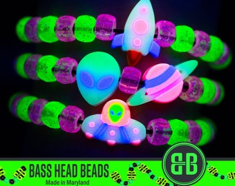 Glow in the Dark Space Kandi Beads | Alien, Rocket, Saturn, UFO